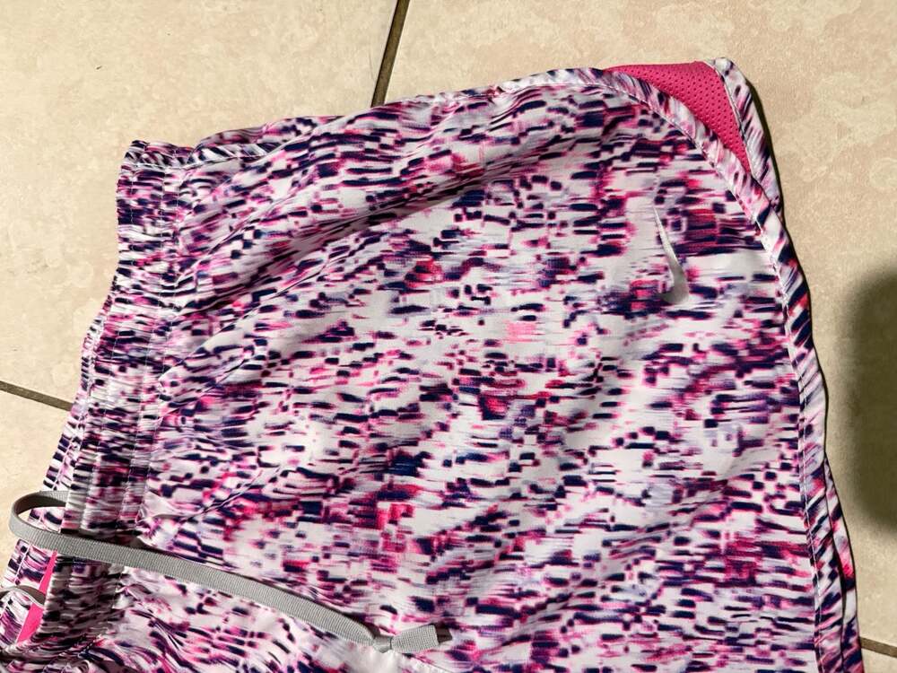 Nike Women's Dri-Fit Running Shorts XS Purple Pink Abstract Icon Clash Tempo - Picture 5 of 7